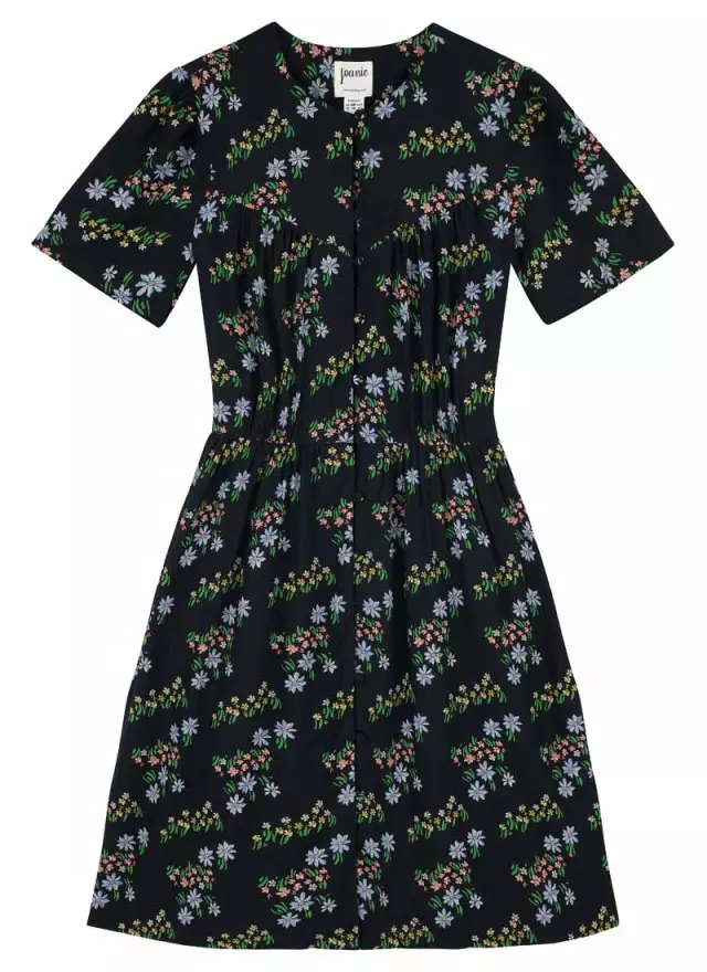 Joanie Clothing Ida Black Floral Print Tea Dress 