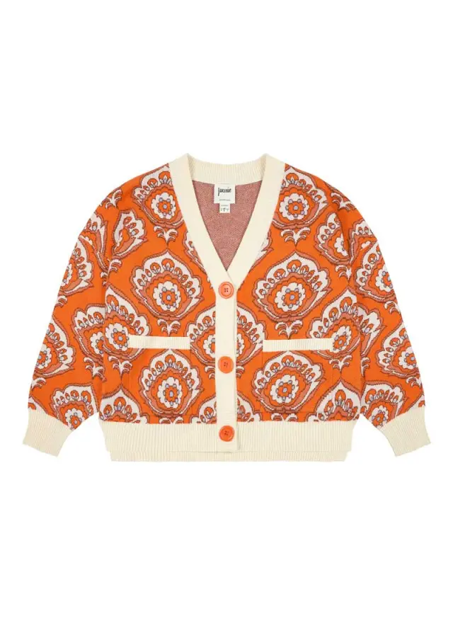Joanie Clothing Lovelace Oversized Orange Paisley Print Cardigan 