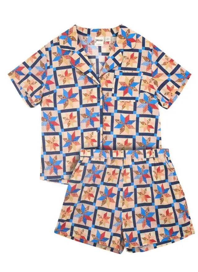 Joanie Clothing Bettie Deadstock Patchwork Print Short Pyjamas  Large (UK 16