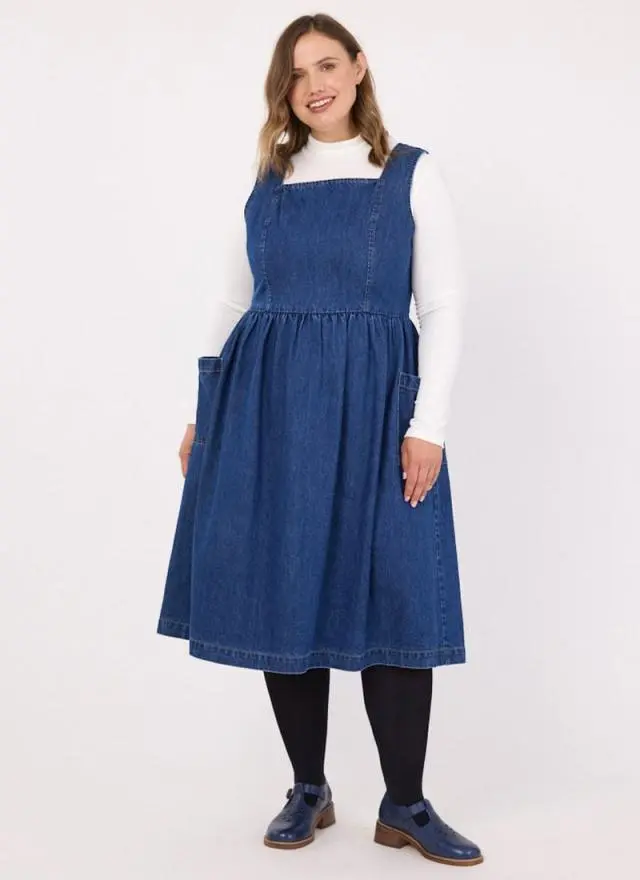 Joanie Clothing Mabel Denim Square Neck Pinafore Dress