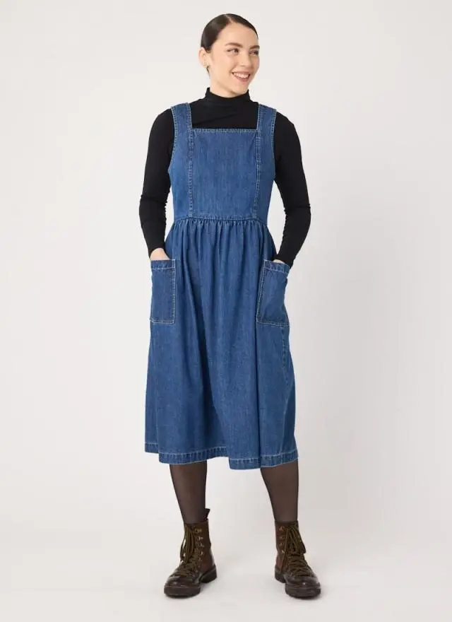 Joanie Clothing Mabel Denim Square Neck Pinafore Dress