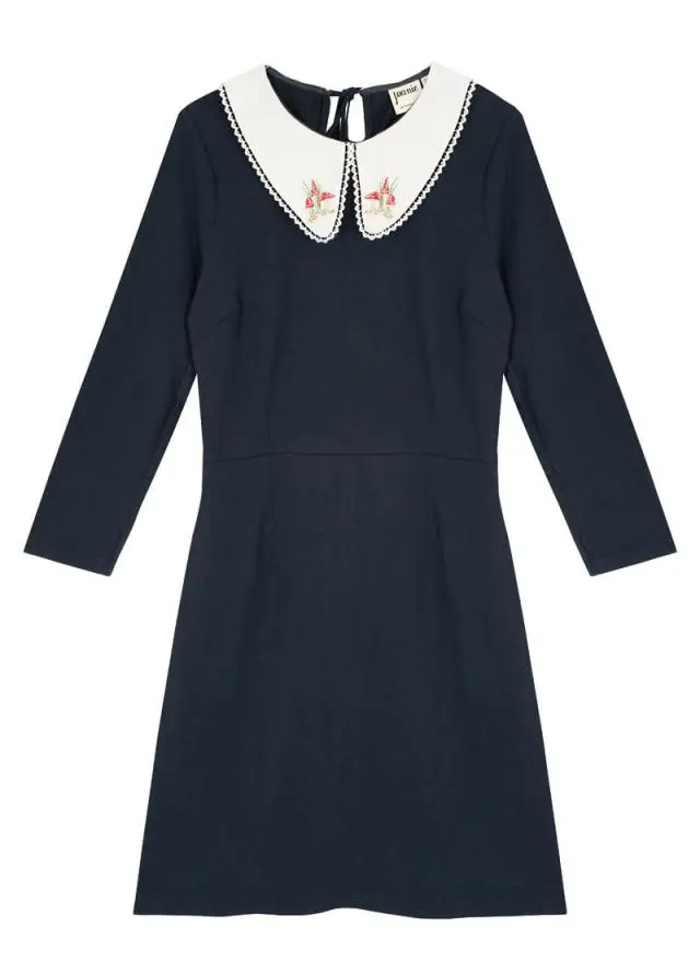 Joanie Clothing Loretta Embroidered Collar Jersey Dress 