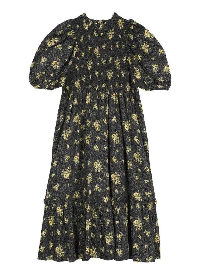 Joanie Clothing Priya Black Floral Print Puff Sleeve Midi Dress