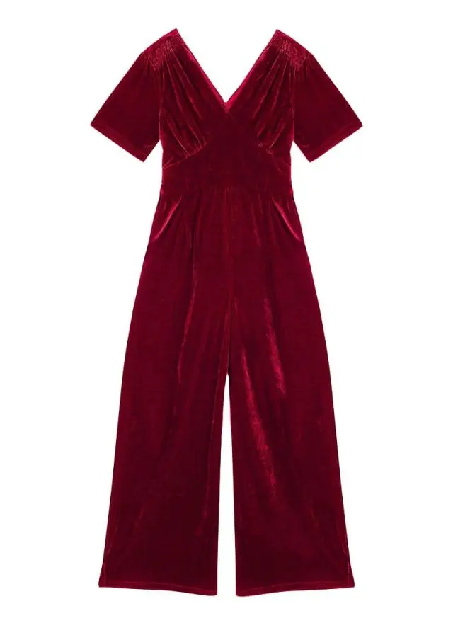 Joanie Clothing Bellatrix Short Sleeve Velvet Jumpsuit 