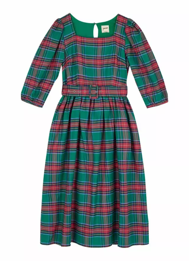 Joanie Clothing Gina Puff Sleeve Tartan Midi Dress 