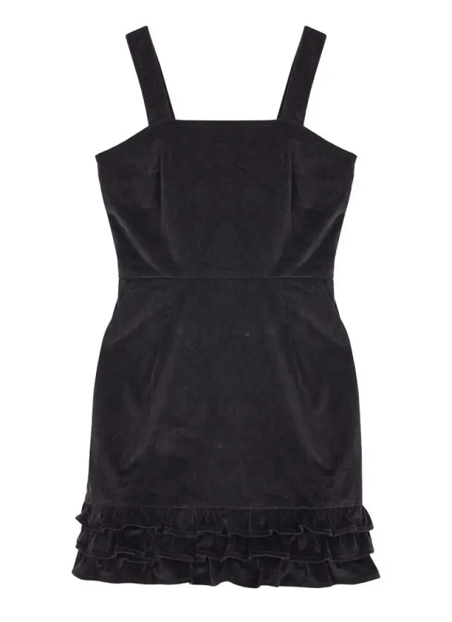 Joanie Clothing Gertie Square Neck Velvet Ruffle Pinafore Dress 