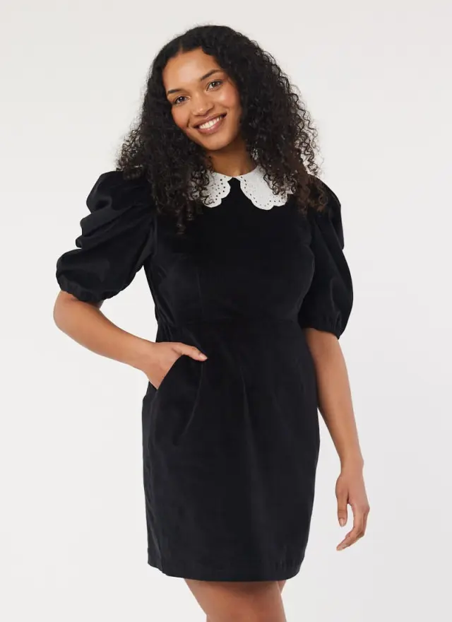 Joanie Clothing Della Oversized Collar Velvet Puff Sleeve Mini Dress 