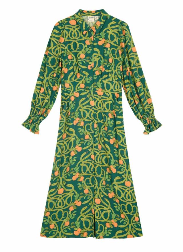 Joanie Clothing Mallory Serpents And Apples Print Midaxi Dress 