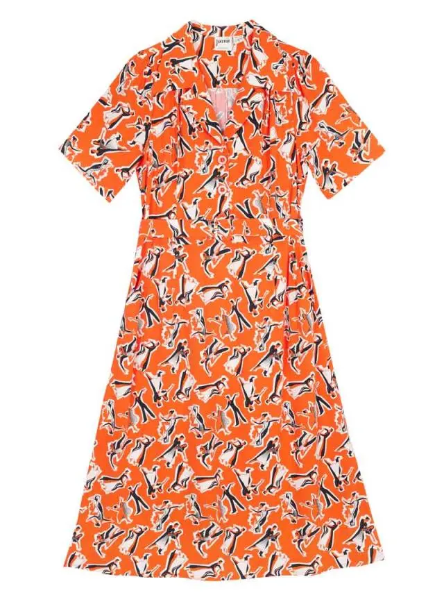 Joanie Clothing Tally Vintage Ballroom Print Midi Tea Dress 