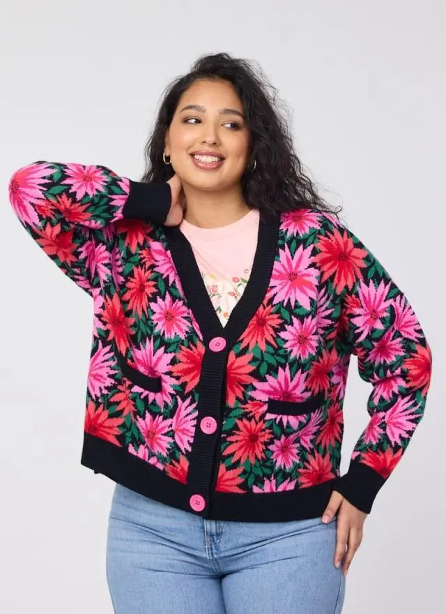 Joanie Clothing Lovelace Dahlia Floral Print Oversized Cardigan 