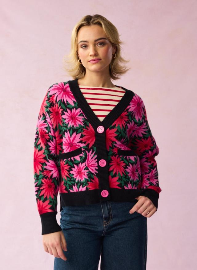 Joanie Clothing Lovelace Dahlia Floral Print Oversized Cardigan 