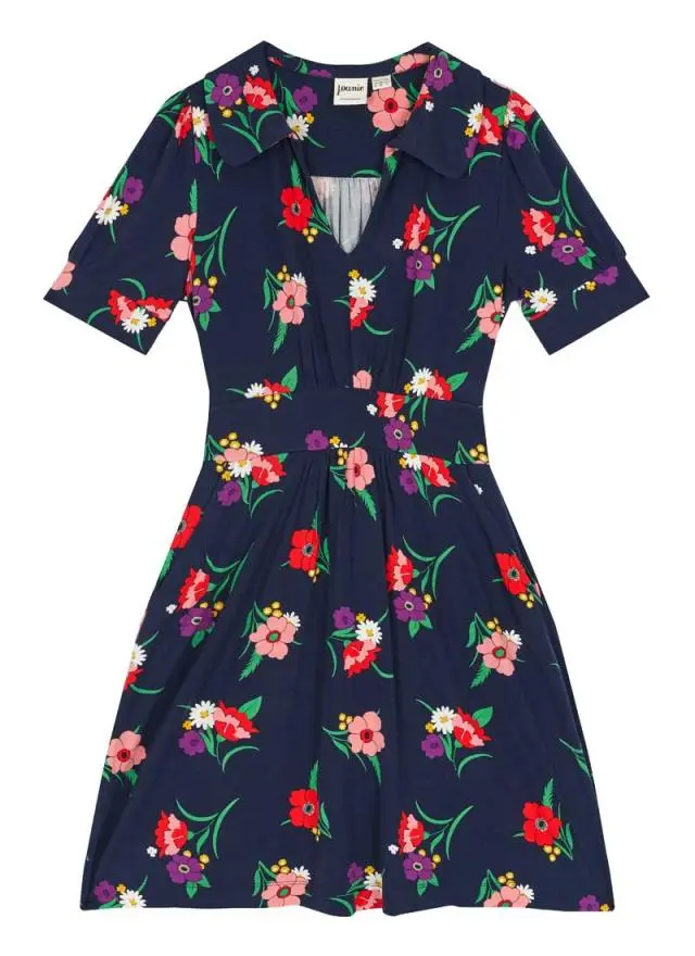 Joanie Clothing Olga Navy Floral Print Jersey Tea Dress 