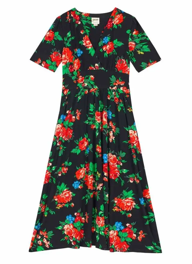 Joanie Clothing Thea Black Floral Print Jersey Midaxi Dress 