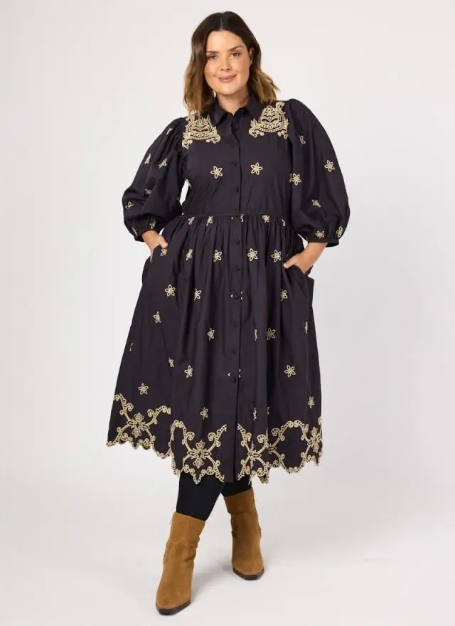 Joanie Clothing Rachida Embroidered Western Shirt Dress 