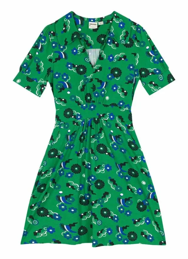 Joanie Clothing Olga Green Floral Print Jersey Tea Dress 