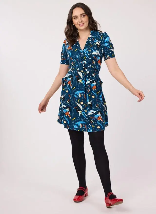 Joanie Clothing Eleanor Astrological Print Jersey Tea Dress 