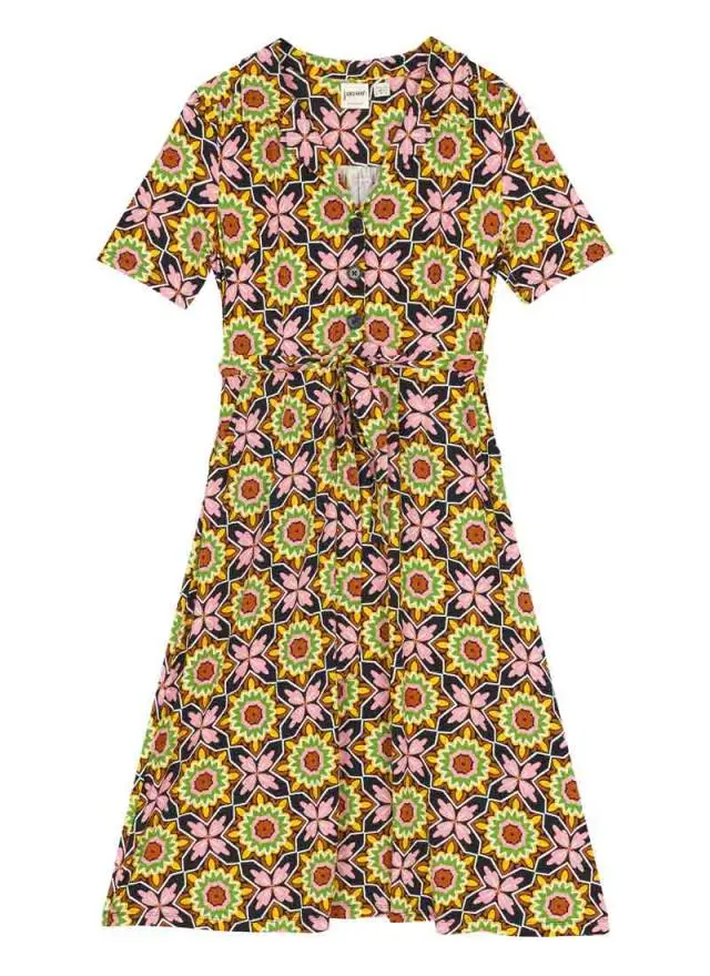 Joanie Clothing Tilly Tile Print Short Sleeve Tea Dress 