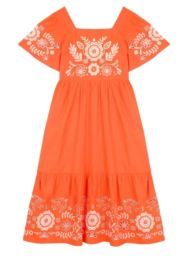 Joanie Clothing Alice Embroidered Square Neck Midi Dress 