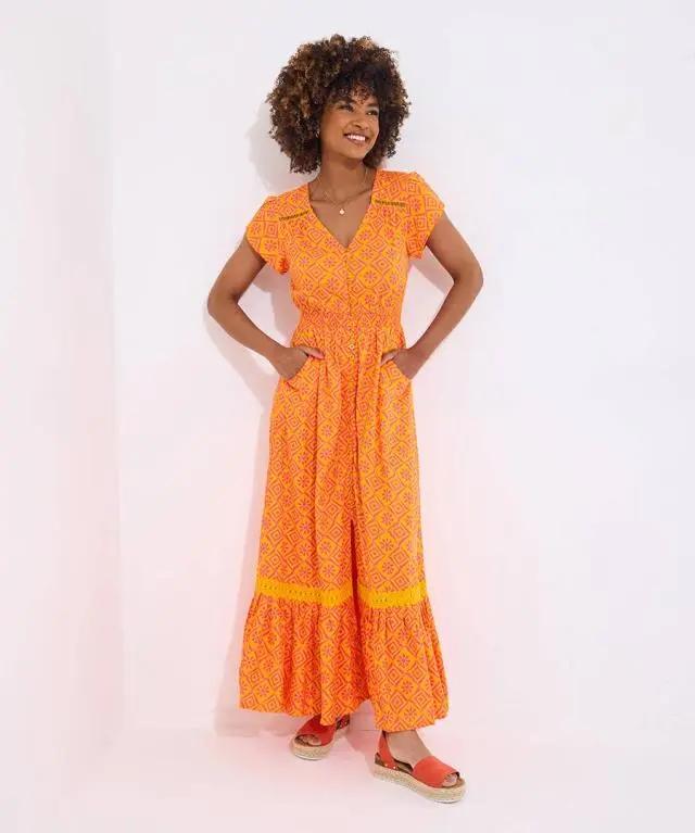 Glorious Geo Print Maxi Dress in Orange