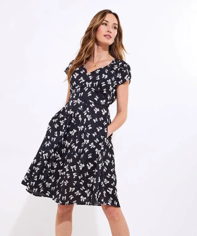 Beautiful Bow Printed Short Dress in Black