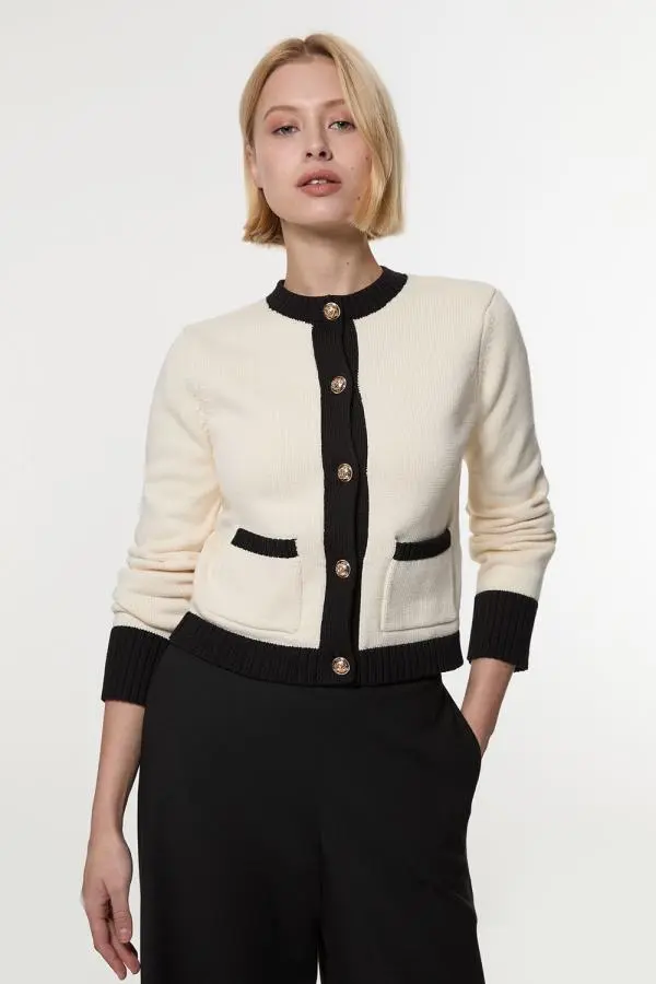 Cotton Cropped Knit Boxy Cardigan - Cream