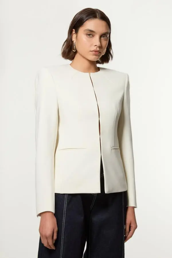 Compact Stretch Tailored Seam Detail Blazer - Ivory