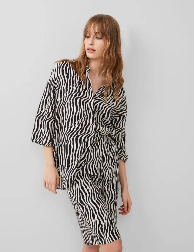 French Connection Women's Animal Print 3/4 Sleeve Shirt 