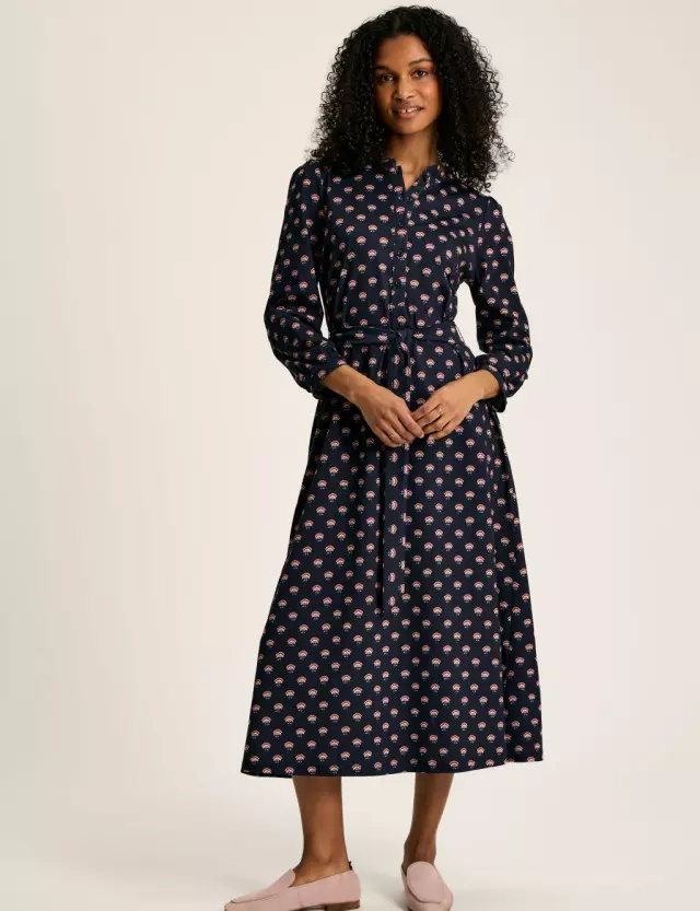 Joules Women's Pure Cotton Jersey Printed Midi Shirt Dress 