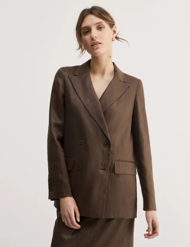 Jaeger Women's Pure Linen Double Breasted Jacket 