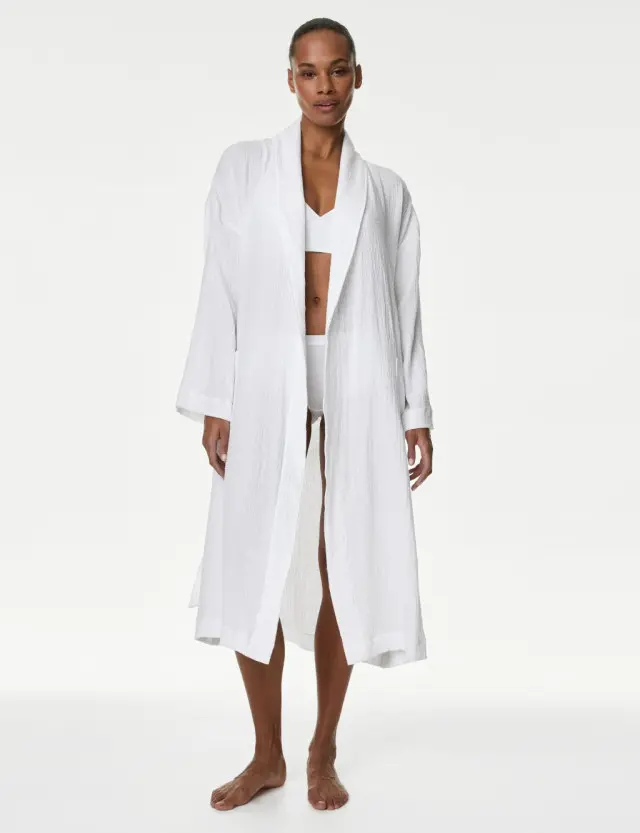 M&S Women's Pure Cotton Textured Dressing Gown 