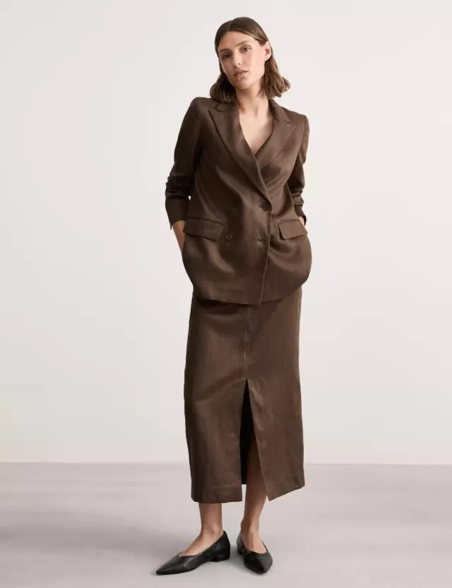Jaeger Women's Pure Linen Midi Column Skirt 