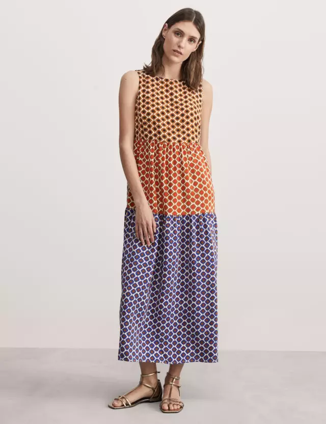 Jaeger Women's Pure Silk Geometric Maxi Tiered Dress 
