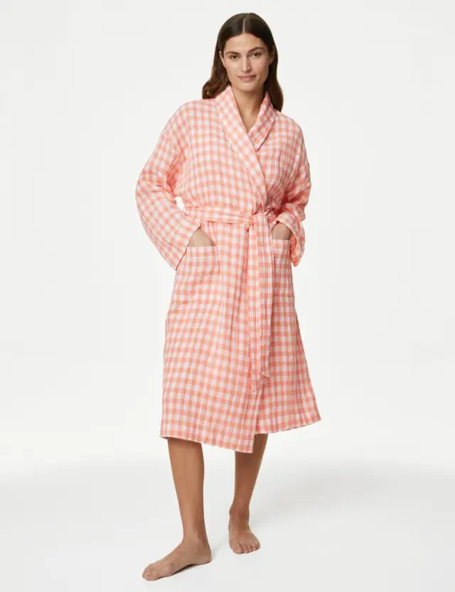 M&S Women's Muslin Checked Dressing Gown 
