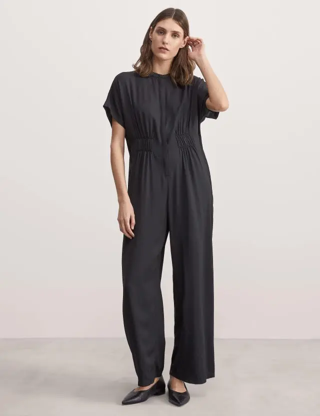 Jaeger Women's Short Sleeve Wide Leg Jumpsuit 