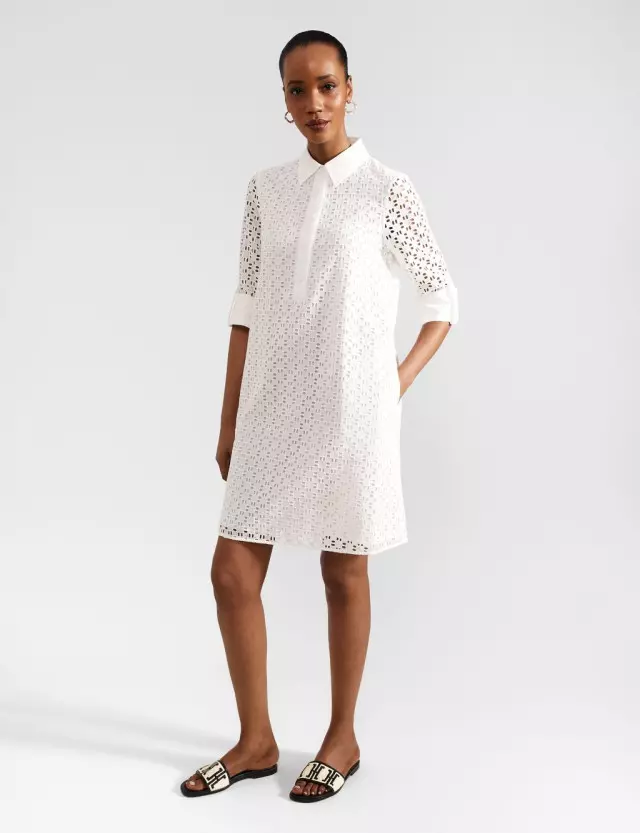 Hobbs Women's Pure Cotton Broderie Knee Length Shirt Dress 