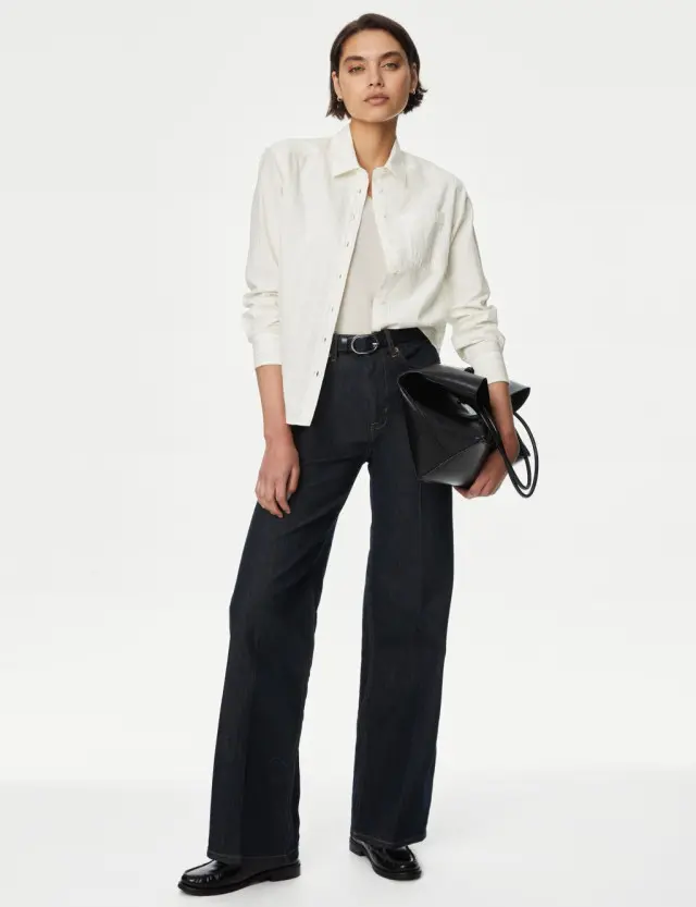 M&S Women's Cotton Rich Sparkly Striped Collared Shirt 