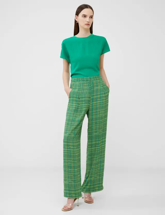 French Connection Women's Crepe Checked Straight Leg Trousers 