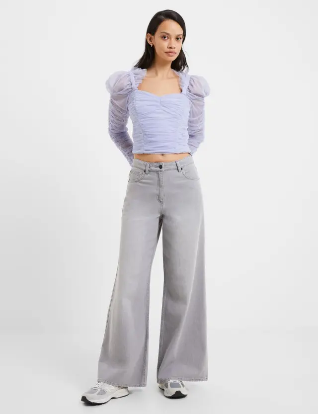 French Connection Women's Relaxed Pure Cotton Mid Rise Wide Leg Jeans 