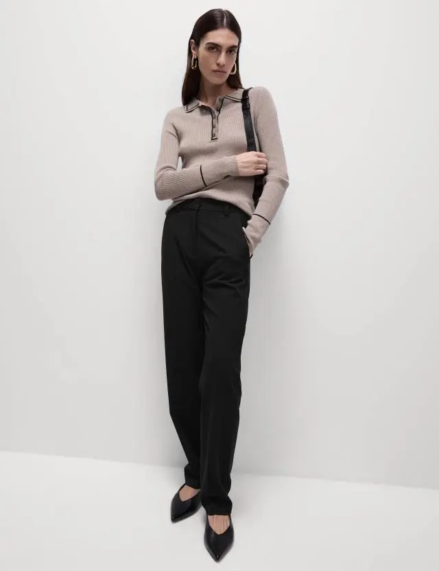 M&S Women's Woven Straight Leg Trousers with Stretch 