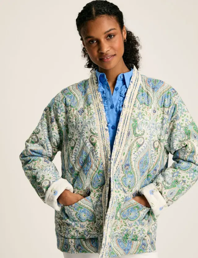 Joules Women's Pure Cotton Printed Quilted Jacket 
