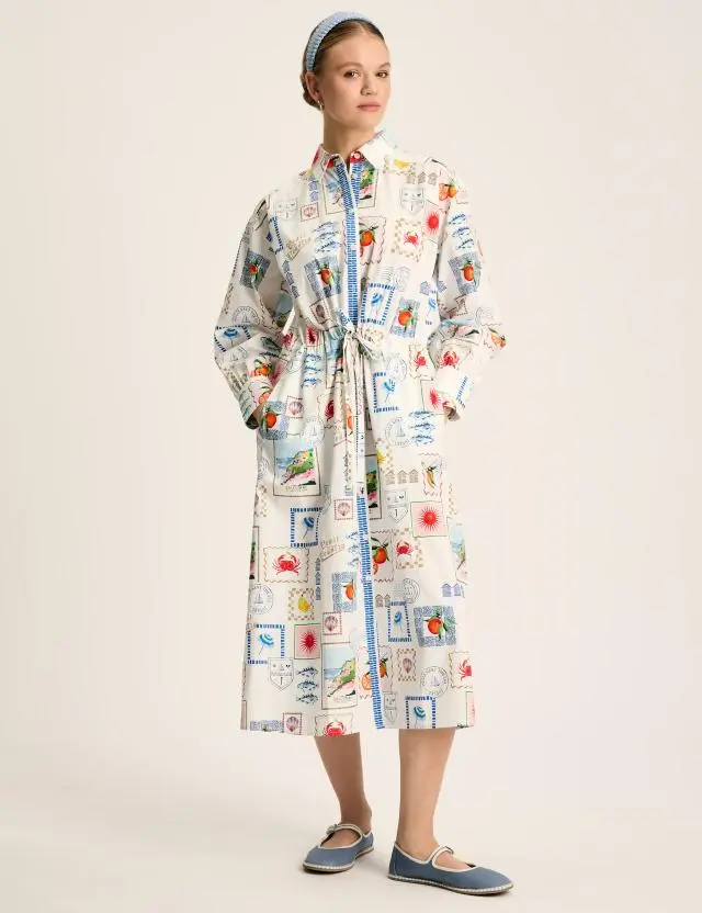 Joules Women's Pure Cotton Printed Midi Shirt Dress 