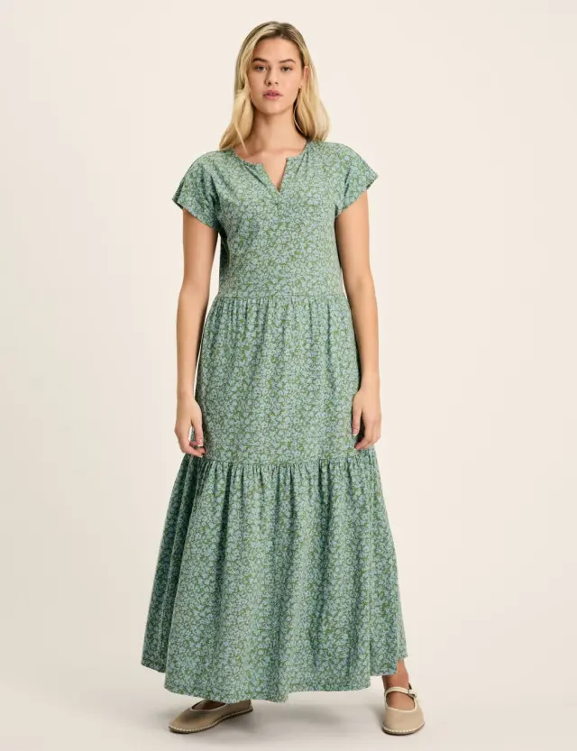 Joules Women's Pure Cotton Floral Notch Neck Maxi Dress 