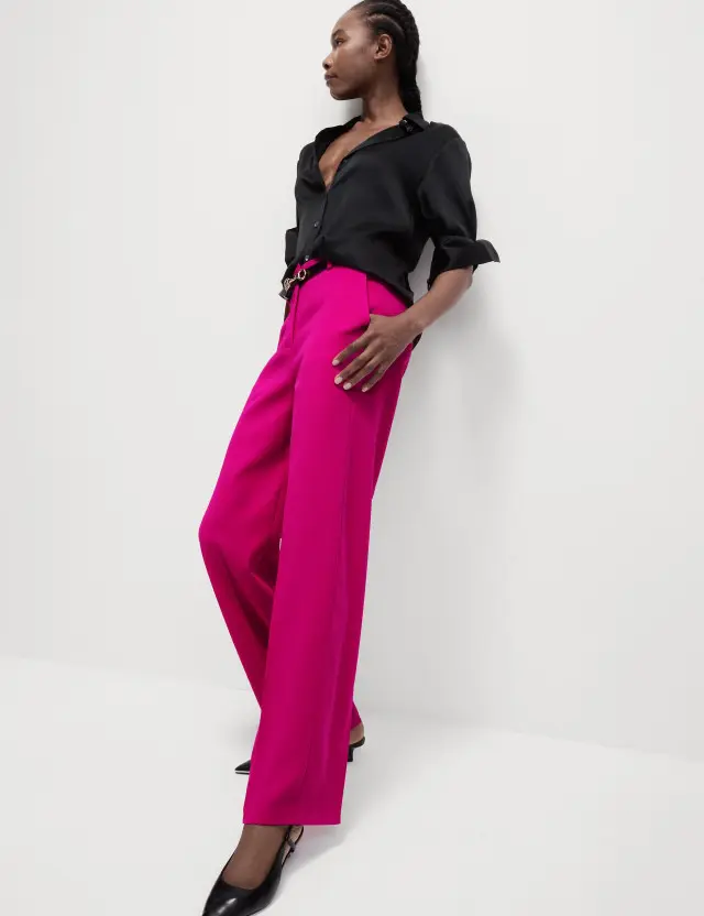 M&S Women's Crepe Tailored Straight Leg Trousers 