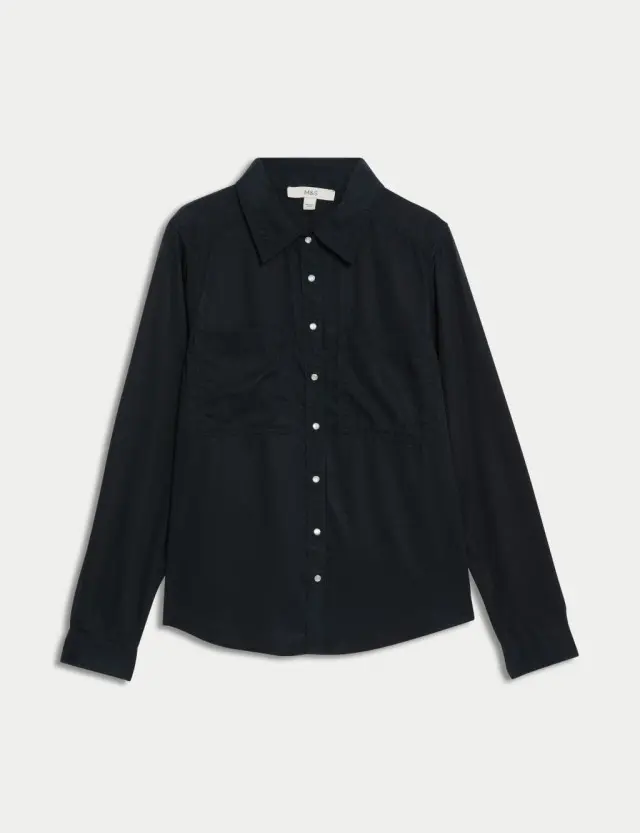 M&S Women's Pure Lyocell Collared Button Through Shirt 