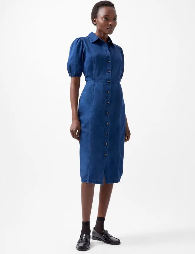 French Connection Women's Pure Cotton Collared Midi Shirt Dress 