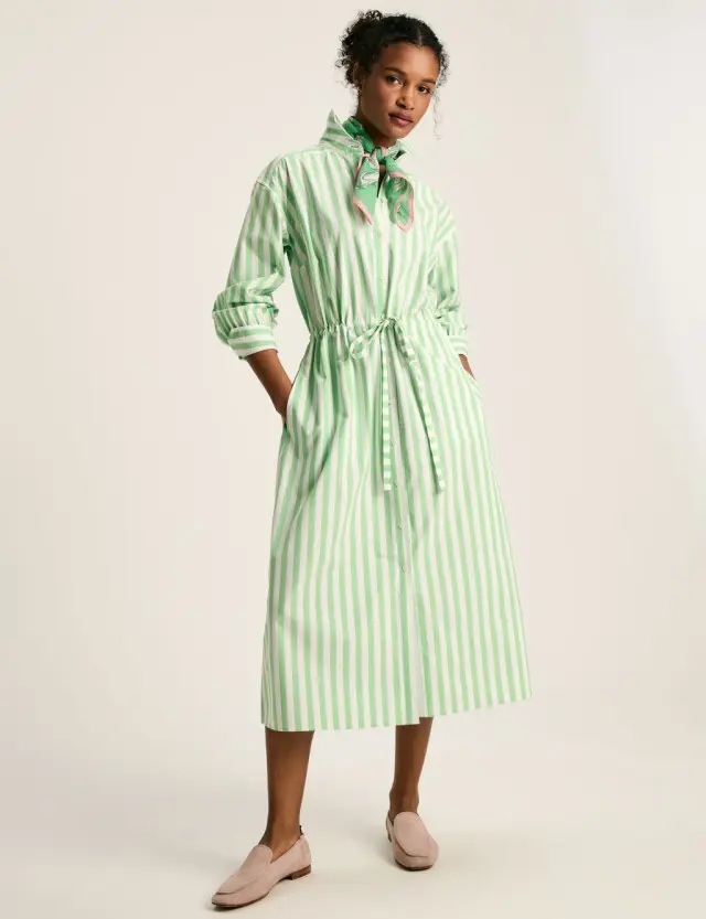 Joules Women's Pure Cotton Striped Midi Shirt Dress 