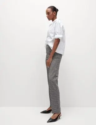 M&S Women's Twill Checked Straight Leg Trousers 