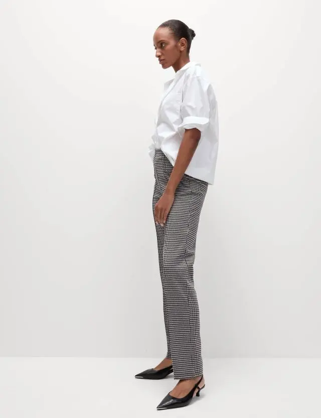 M&S Women's Twill Checked Straight Leg Trousers 