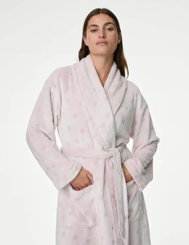 M&S Women's Fleece Polka Dot Dressing Gown 