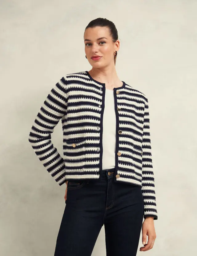 Hobbs Women's Pure Cotton Striped Knitted Jacket